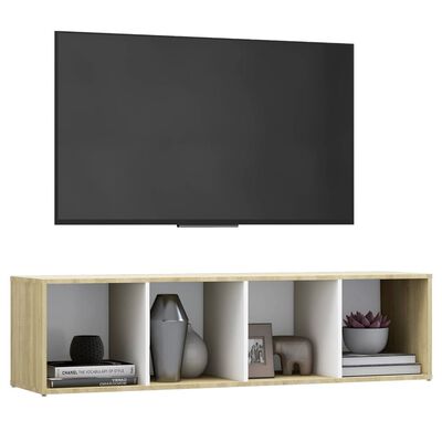 vidaXL Tv-meubel 142,5x35x36,5 cm spaanplaat wit sonoma eikenkleurig