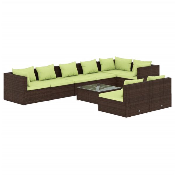 vidaXL 9-delige Loungeset met kussens poly rattan bruin