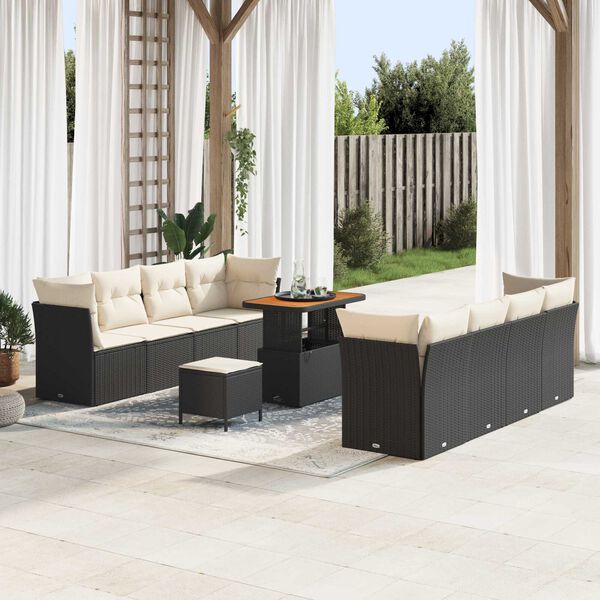 vidaXL Tuin Sofa Set met kussen 11 pcs Zwart en Cr&egrave;me poly rattan