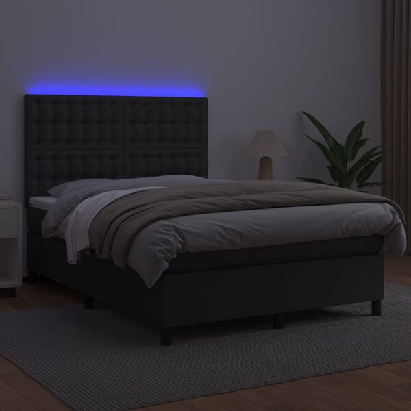 vidaXL Boxspring met matras en LED kunstleer zwart 140x200 cm