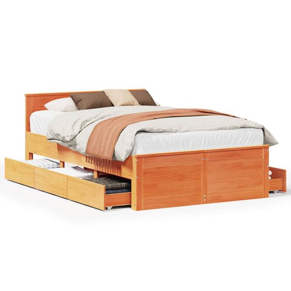 vidaXL Bedframe zonder matras met hoofdbord hout wasbruin 120x200 cm