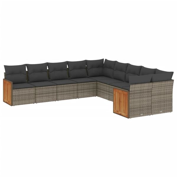 vidaXL 10-delige Loungeset met kussens poly rattan grijs