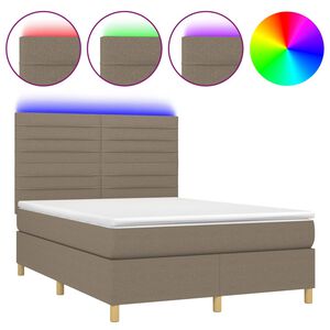 vidaXL Boxspring met matras en LED stof taupe 140x190 cm
