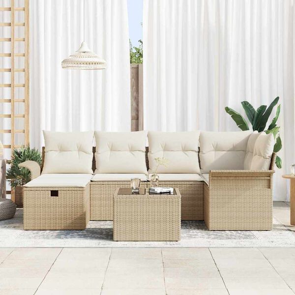 vidaXL Tuin Sofa Set met kussen 7 pcs Beige en Cr&egrave;me poly rattan