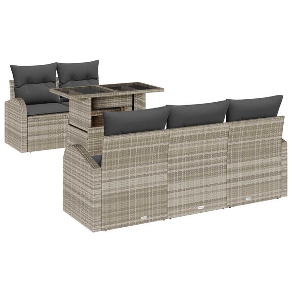 vidaXL Tuin Sofa Set met kussen 6 pcs Lichtgrijs poly rattan