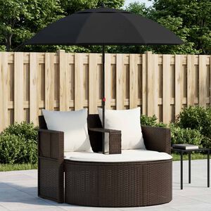 vidaXL Tuinbed met parasol poly rattan bruin