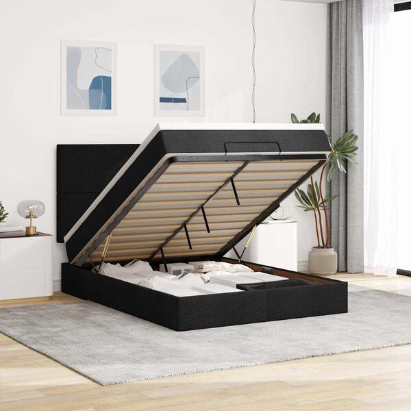 vidaXL Ottoman bed met matras 140x200cm stof zwart