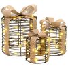 vidaXL Cadeau Doos Decoratie 3 st Warmwit 20 x 20 x 20 cm Rattan
