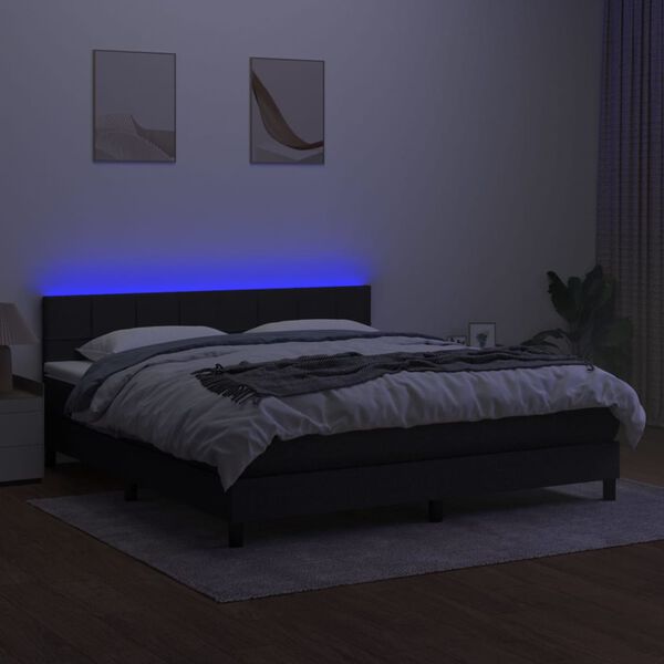 vidaXL Boxspring met matras en LED stof zwart 180x200 cm