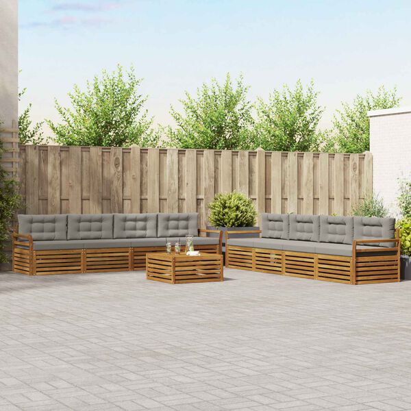 vidaXL Buiten bankenset met kussen 9 pcs Natuurlijk en Lichtgrijs