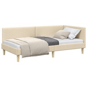 vidaXL Hoekbedframe Cr&egrave;me 90 cm x 200 cm Stof en multiplex