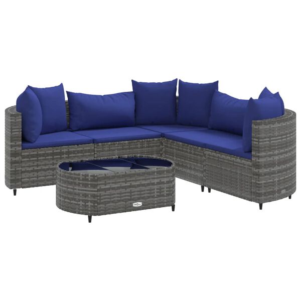 vidaXL 6-delige Loungeset met kussens poly rattan grijs