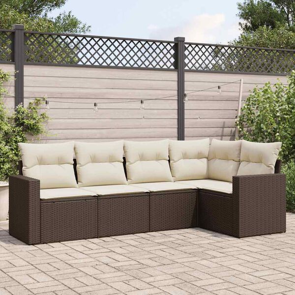 vidaXL 5-delige Loungeset met kussens poly rattan bruin