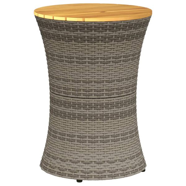 vidaXL Tuinbijzettafel trommelvormig poly rattan en massief hout grijs