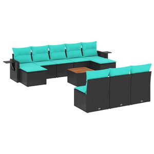vidaXL 11-delige tuinbankset met kussens, zwart polyrotan