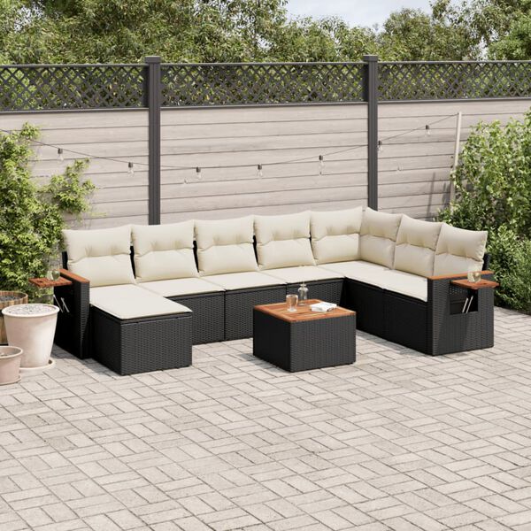 vidaXL 9-delige Loungeset met kussens poly rattan zwart