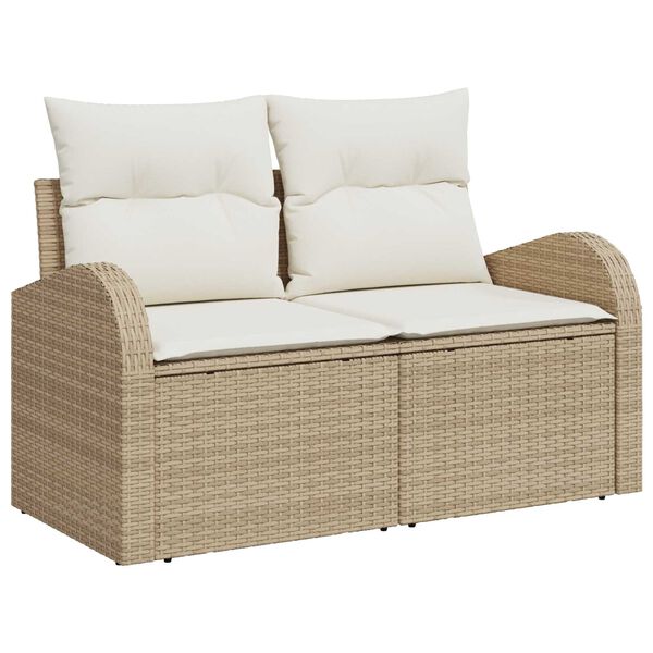 vidaXL Tuin Sofa Set met opslag 7 pcs Beige Poly riet