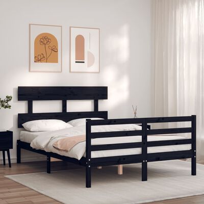 vidaXL Bedframe met hoofdbord massief hout zwart 120x200 cm