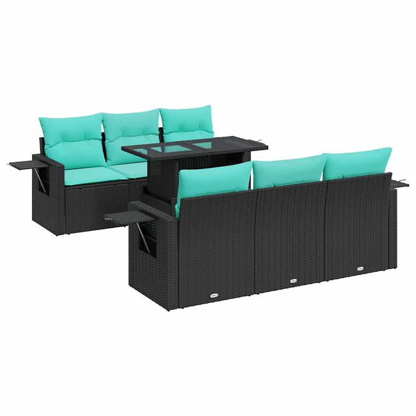 vidaXL 7-delige Loungeset met kussens poly rattan acacia zwart