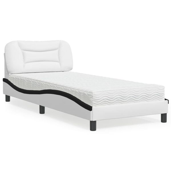 vidaXL Bed met matras "Hvar" kunstleer zwart en wit 80x200 cm