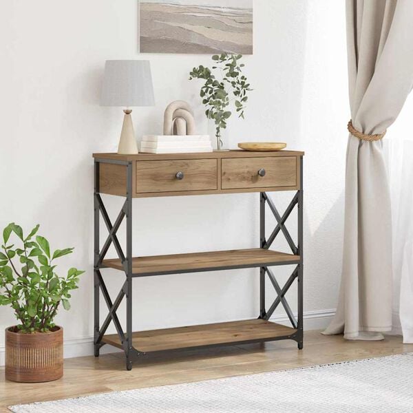 vidaXL Console Tafel met lade artisanaal eikenkleurig 75 x 28 x 75 cm