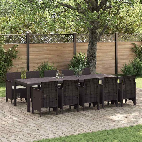 vidaXL Tuin Eetset met kussen 11 pcs Bruin en Crème Rattan