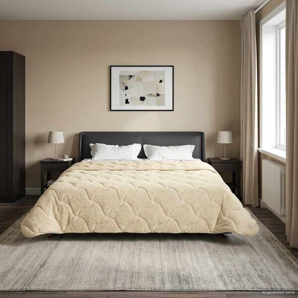 vidaXL Winter Dekbed Cr&egrave;me 200 x 200 cm Microfiber en Teddy fleece