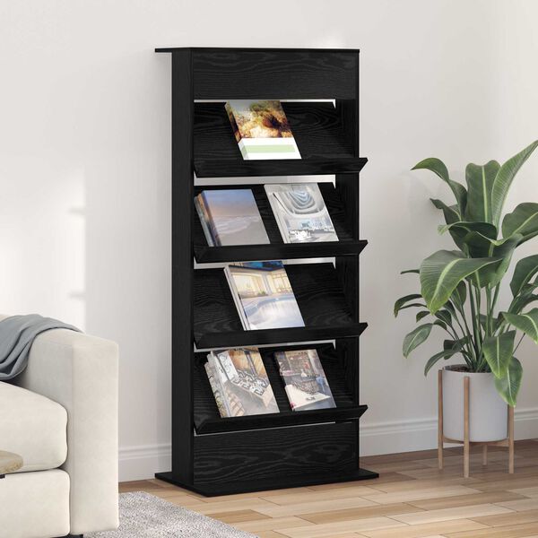 vidaXL Tijdschrift Rek Zwart Eiken 70 x 41 x 156 cm Bewerkt hout