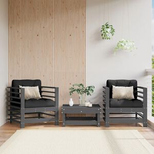 vidaXL Tuinstoelen 2 st met kussens massief grenenhout grijs