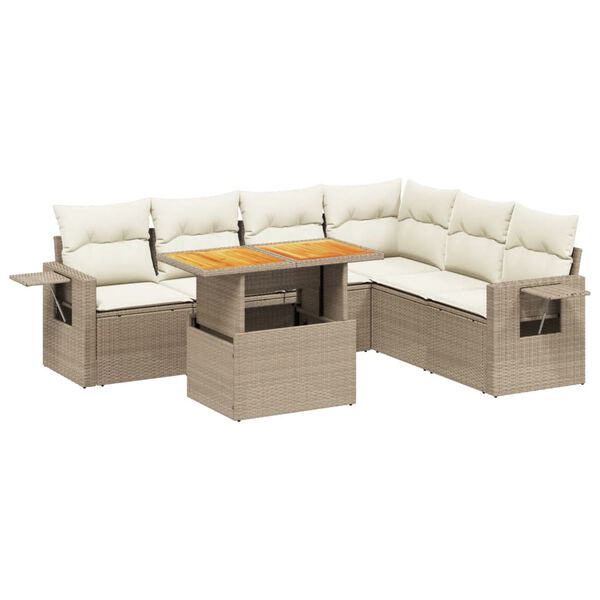 vidaXL 7-delige Loungeset met kussens poly rattan beige