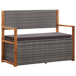 vidaXL Opbergbankje 115 cm poly rattan en massief acaciahout grijs