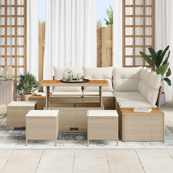 vidaXL Tuin Sofa Set met kussen met opslag Beige Poly riet