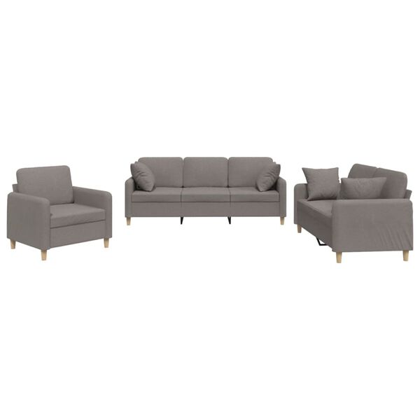 vidaXL 3-delige Loungeset met kussens stof taupe