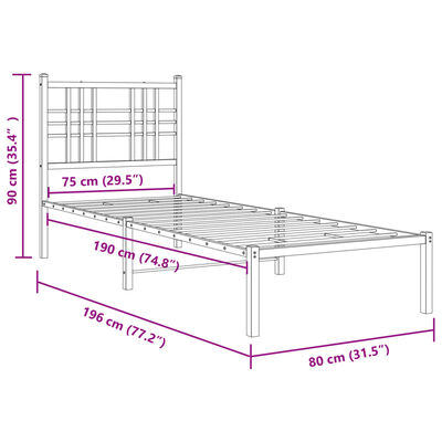 vidaXL Bedframe met hoofd- en voeteneinde metaal zwart 75x190 cm