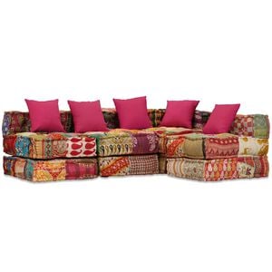 vidaXL Poef vierzits modulair stof patchwork