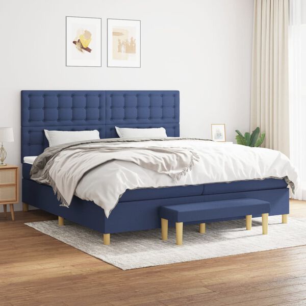 vidaXL Boxspring met matras stof blauw 200x200 cm