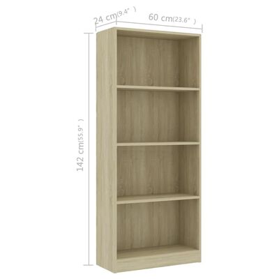 vidaXL Boekenkast met 4 schappen 60x24x142 cm bewerkt hout sonoma eik