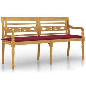 vidaXL Bankje Batavia met wijnrood kussen 150 cm massief teakhout