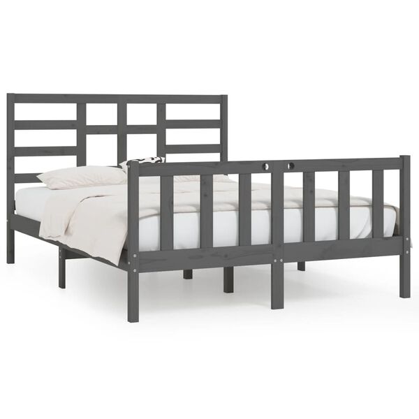 vidaXL Bedframe massief hout grijs 150x200 cm