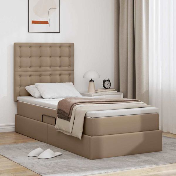 vidaXL Opslag bed met matras Cappuccino 90 x 190 cm Nep Leer