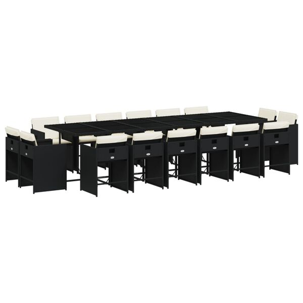 vidaXL 17-delige Tuinset met kussens poly rattan zwart