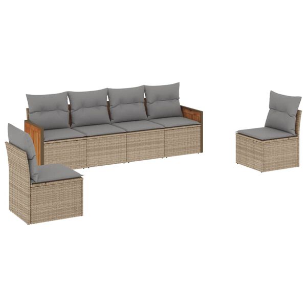 vidaXL 6-delige Loungeset met kussens poly rattan beige