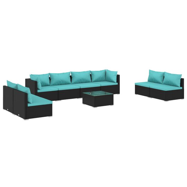 vidaXL 9-delige Loungeset met kussens poly rattan zwart