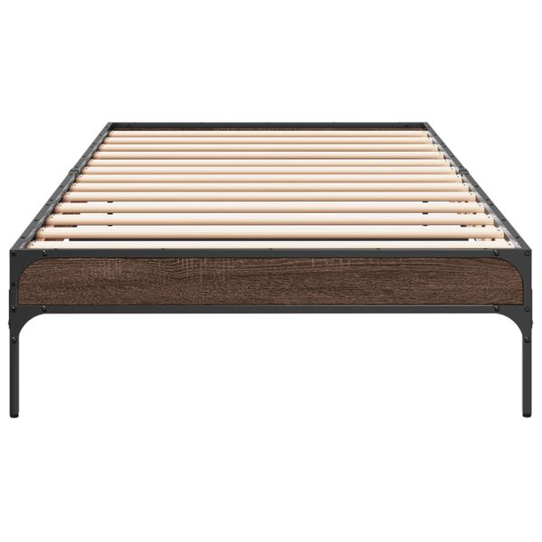 vidaXL Bedframe bewerkt hout en metaal bruin eikenkleurig 90x190 cm