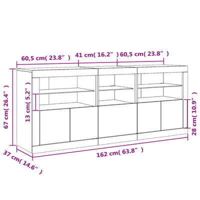 vidaXL Dressoir met LED-verlichting 162x37x67 cm wit