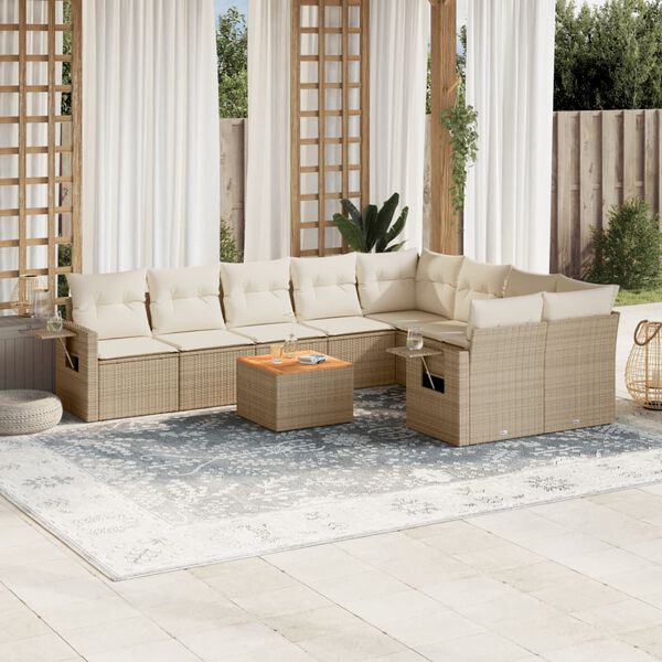 vidaXL 10-delige Loungeset met kussens poly rattan beige