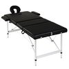 Inklapbare massagetafel 3 zones met aluminium frame (zwart)