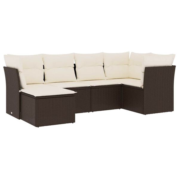 vidaXL 6-delige Loungeset met kussens poly rattan bruin
