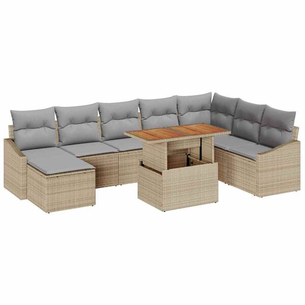 vidaXL Tuin Sofa Set met opslag 9 pcs Beige Poly riet