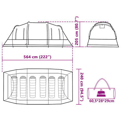 vidaXL Tunneltent 6-persoons waterdicht blauw